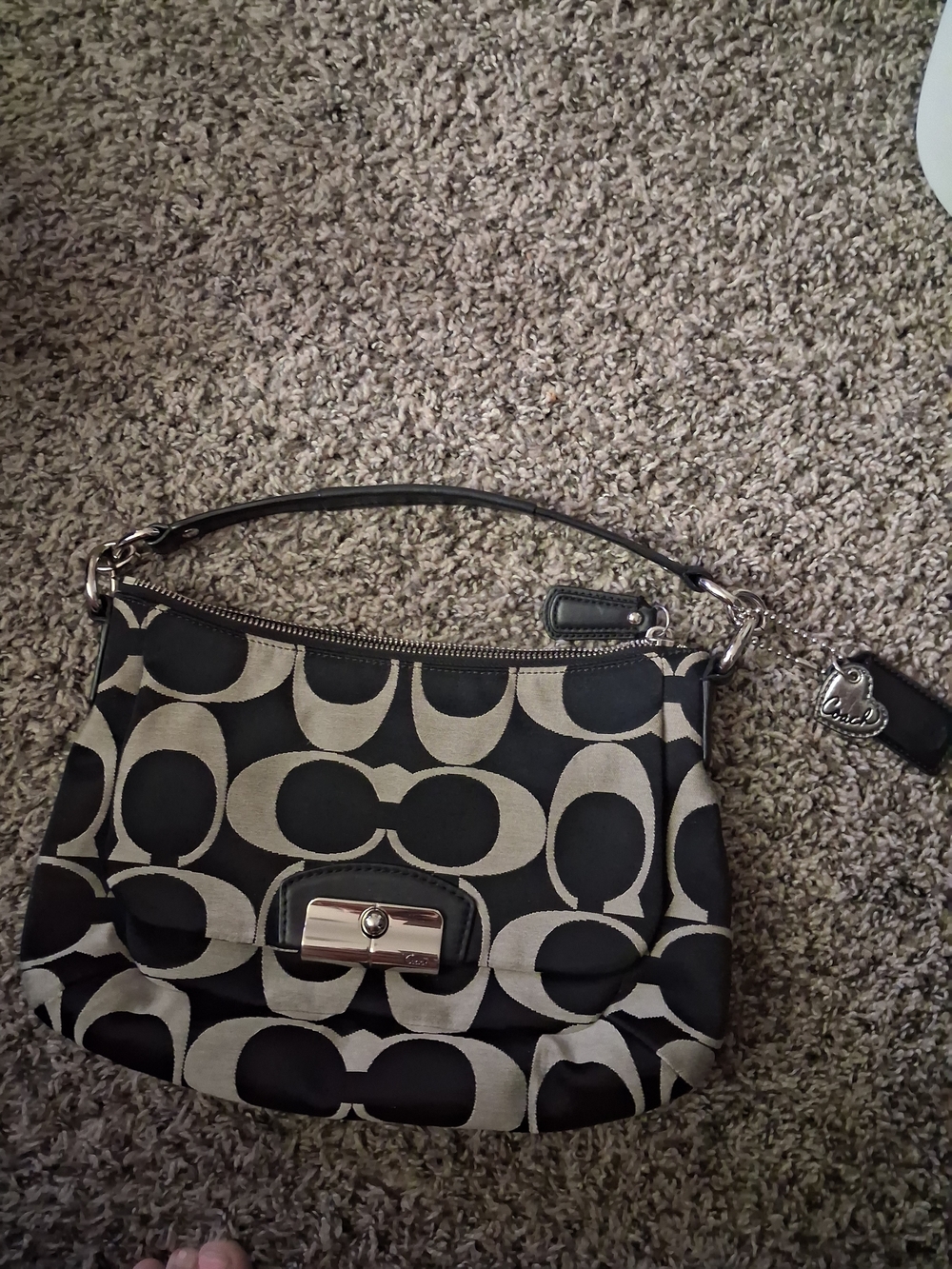 Coach Black and Tan Signature Pattern Shoulder Bag